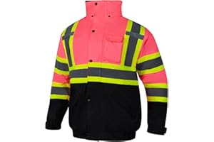 PALAMLY Safety Jackets for Women Reflective Hi Vis Winter Hoodie ANSI High Visibility Pink Construction Bomber Jacket