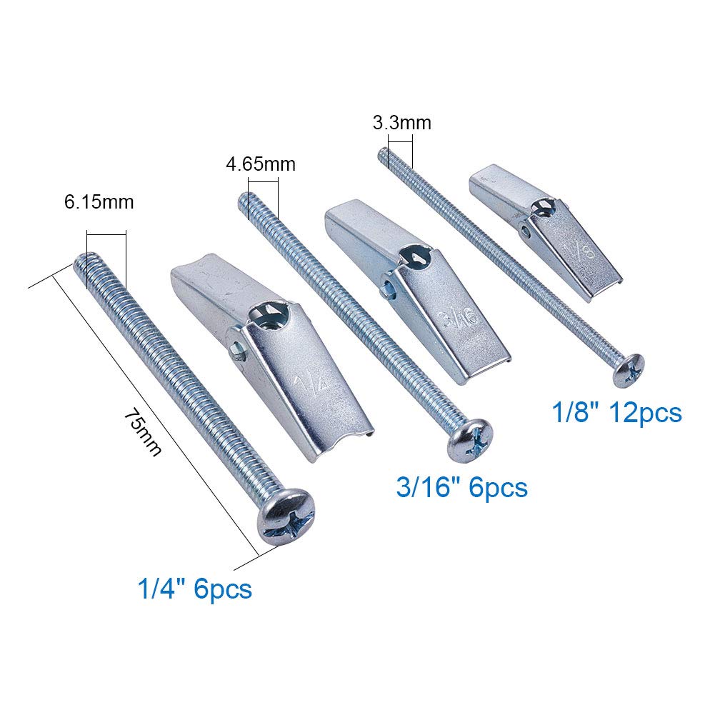 INCREWAY 24pcs Zinc Plated Steel Round Head Toggle Bolt and Wing Nut