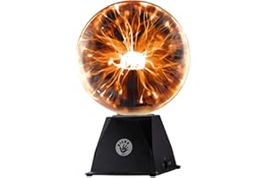 Kicko 7-Inch Orange Plasma Ball Lamp - Interactive Plasma Globe with Touch and Sound Modes - Nebula Lightning Plug-in Lamp - Science Decor for Kids and Adults, Bedroom Decor, or Party Props