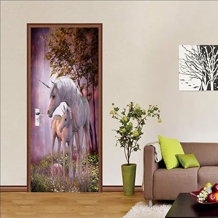 LMYWSX Etiqueta De La Puerta Vinilo 3D Papel Tapiz Murales Unicornio