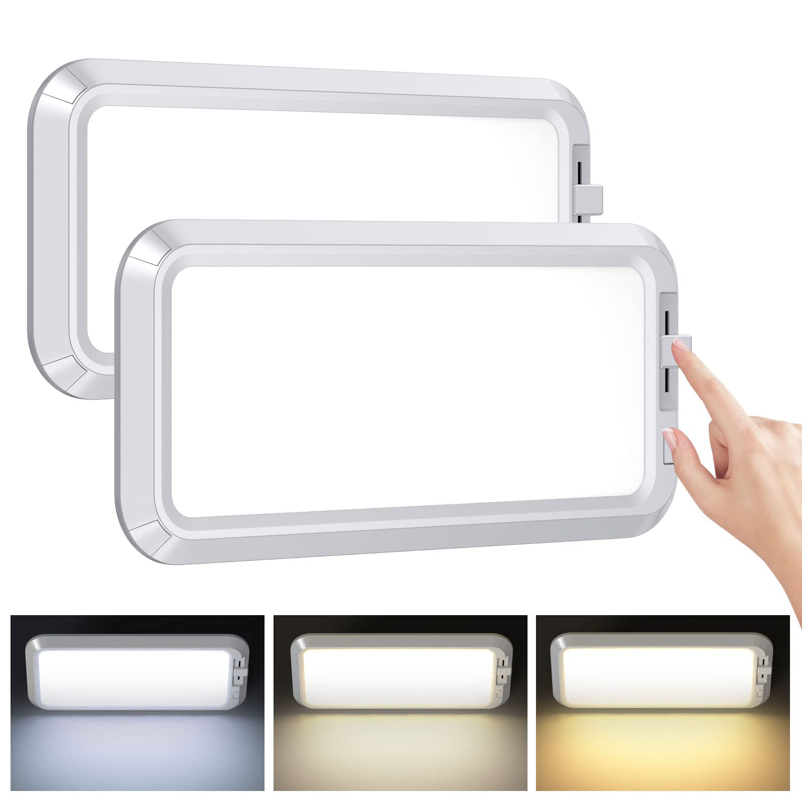 Photo 1 of BlueFire 700LM Dimmable Sliding Brightness RV Ceiling Dome Lights, 7W DC10-30V Super Bright RV Interior LED Lights for RVs, Campers, Motorhomes, Trailer (3 Color TEM- 2PCS)