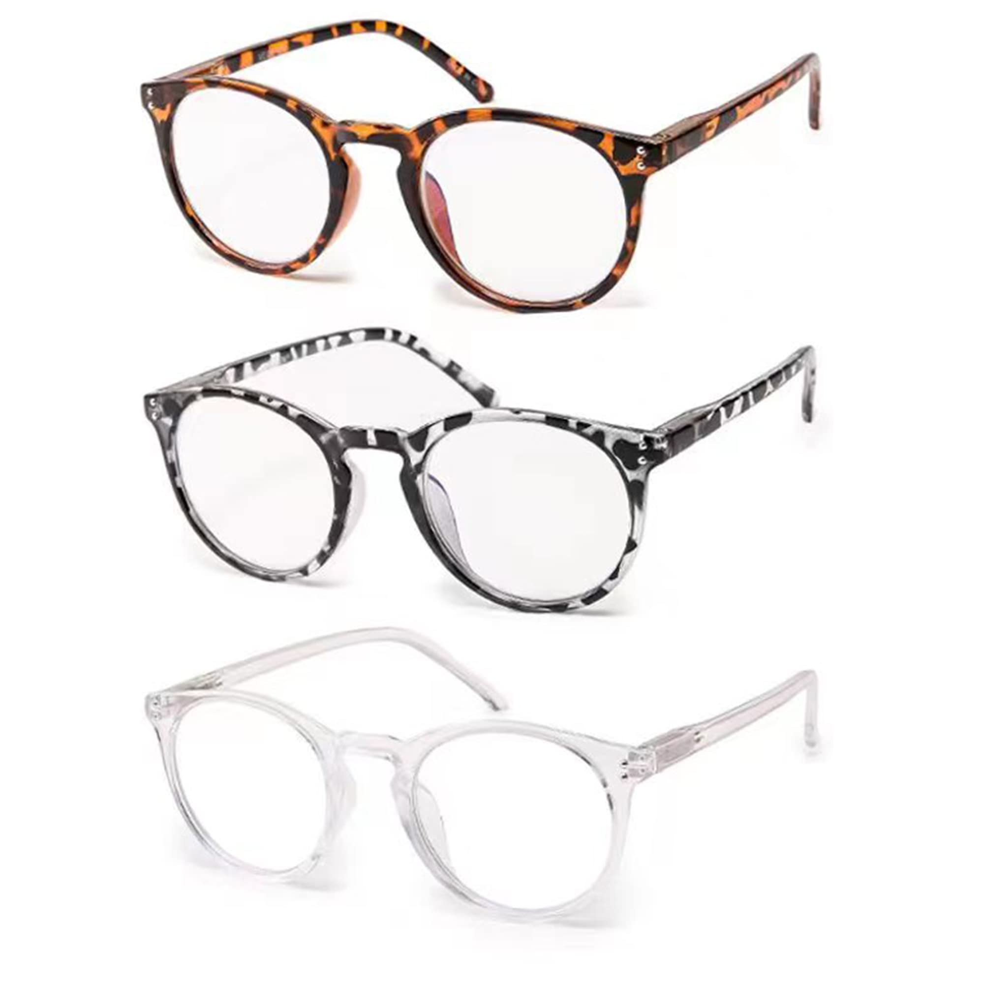 Vecien Blue Light Blocking Reading Glasses 3-Pack Matte Finish Readers, Crystal Lens Give You Ultra Clear Vision,Spring Hinges Pattern Design for Men & Women（3.5）
