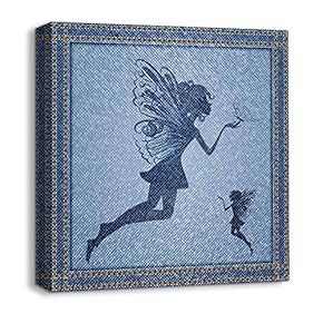 Canvas Wall Art Beautiful Jeans Fabric Feature Painting Artwork for Home Prints Framed - 12x12 inches