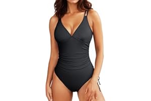 Aleumdr One Piece Swimsuit for Women Ruched Tummy Control Bathing Suit V Neck Tie Side Swimwear (Available in Plus)