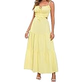 XinFSh Women's Summer Spaghetti Maxi Dress Boho Backless Milkmaid Cutout Dresses Casual Flowy Long Beach Vacation Sundress