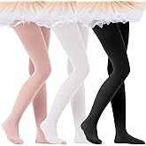 Citystl Ballet Tights for Girls - 3 Pairs, Multiple Colors, Cotton School Dress Tights