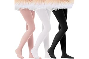 Citystl Ballet Tights for Girls - 3 Pairs, Multiple Colors, Cotton School Dress Tights