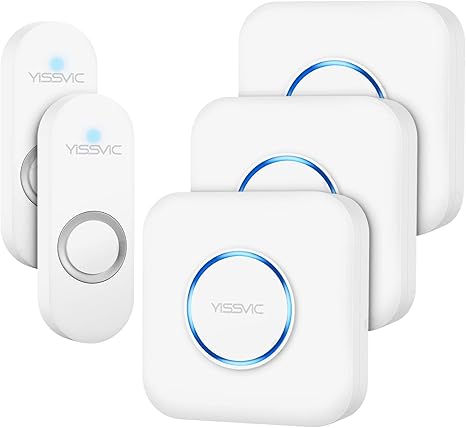 Amazon Yissvic ワイヤレスチャイム 呼び出しチャイムセット ワイヤレスベル 防水 防塵 インターホン 玄関ドアベル 音と光で呼び出し 300m発送距離 55曲選択可能 5段階大音量調整可能 電池式 送信機2個 受信機3個 インターホン チャイム