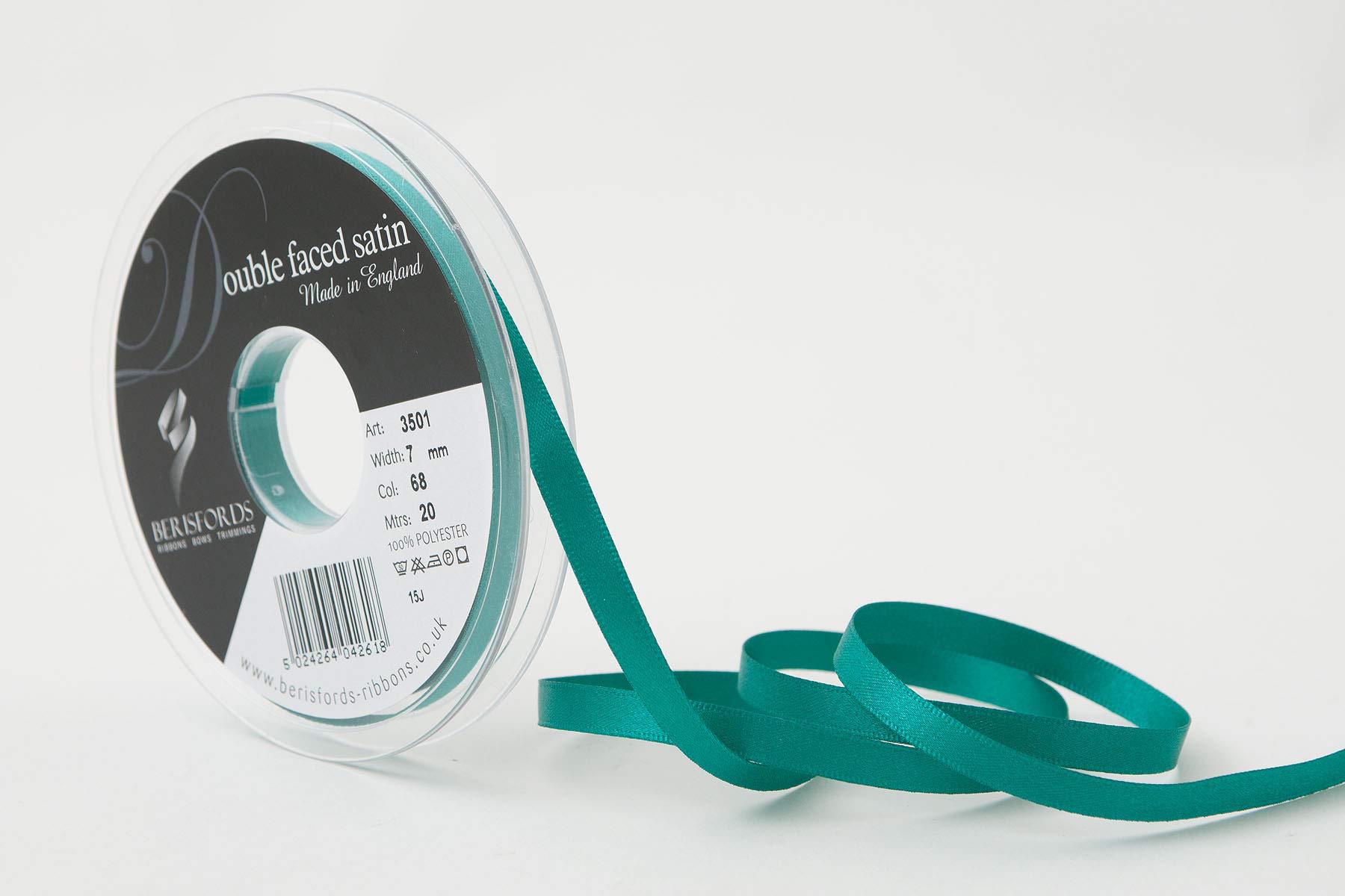 Berisfords Double FACE Poly Satin Ribbon, Jade, 10.5x10.5x1.4 cm