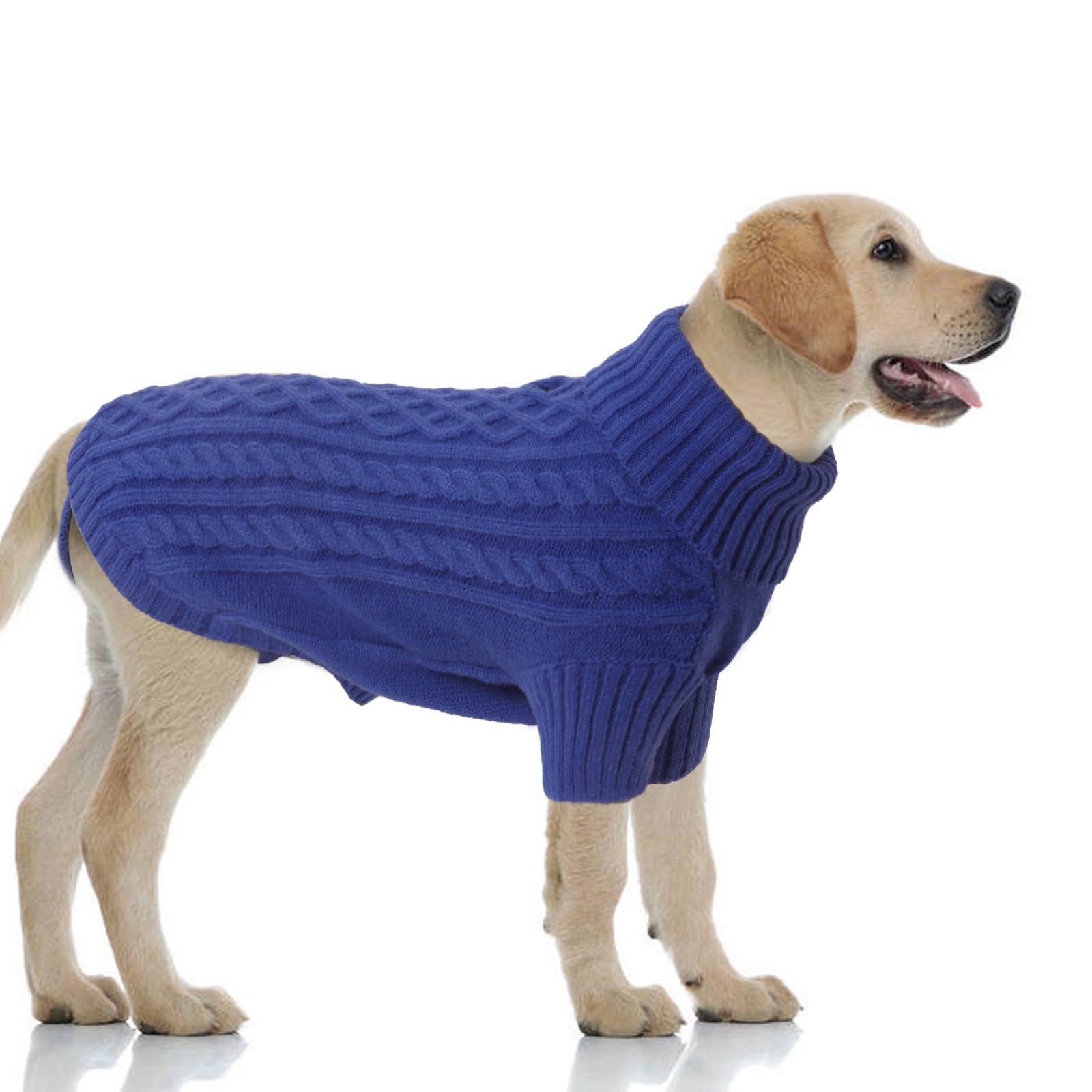 LiebeDD Extra Large Dog Jumper, Turtleneck Knitted Dog Sweater with Leash Hole Winter Warm Jumper for Medium and Large Dogs Cold Weather Knitwear for French Bulldog Pug Weimaraner, Sapphire Blue