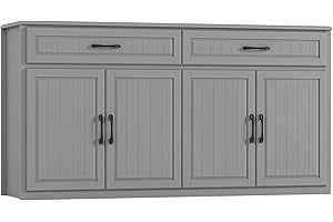 HITHOS 63" W Large Sideboard Buffet Cabinet with Storage, Modern Coffee Bar Cabinet with Drawers, Long Kitchen Sideboard Buffet Table, Wide Wood Kitchen Buffet Storage Cabinet for Living Room, Gray