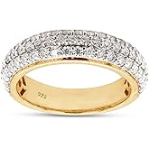 SAVEARTH DIAMONDS 1.00 Carat Round Lab Created Moissanite & Lab Grown Diamond 3 Row Eternity Wedding Band Ring For Women In 14K Gold Over Sterling Silver (VS-SI Clarity, 1.00 Cttw), Gift For Her