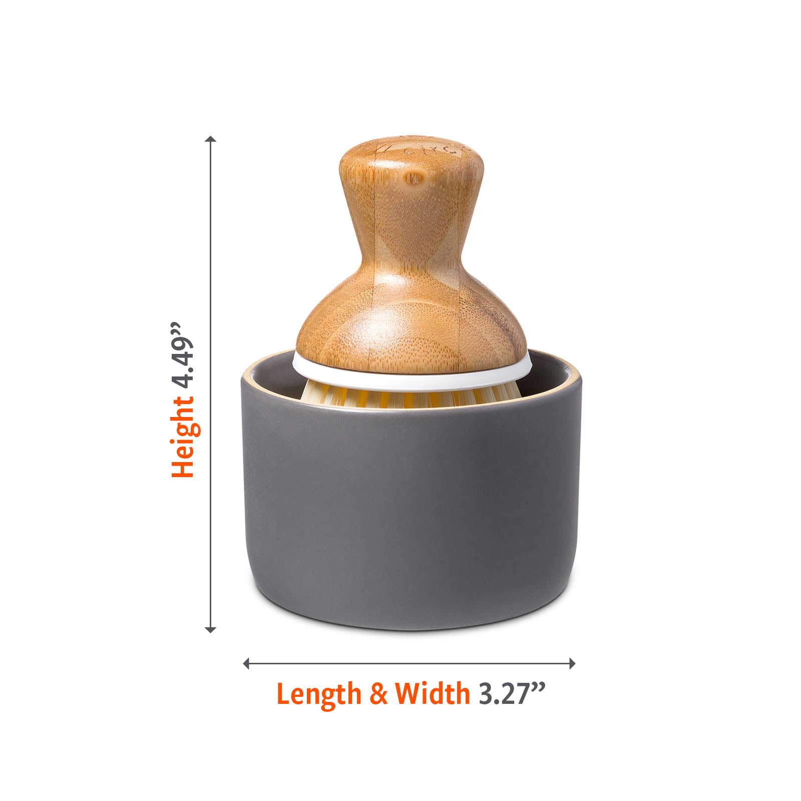 Full Circle Bubble Up Bamboo Dish Brush & Ceramic Soap Dispenser-Family Safe, Formaldehyde-Free-Kitchen Scrub Brush for Dishes, Nonstick & Cast Iron,Gray