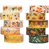 Baijixin Autumn Washi Tape Set 10 Rolls | Autumn Leaves Pumpkin Sunflower Fall Decorative Tape for Bullet Journal, Planner, DIY Arts Crafts, Scrapbooking