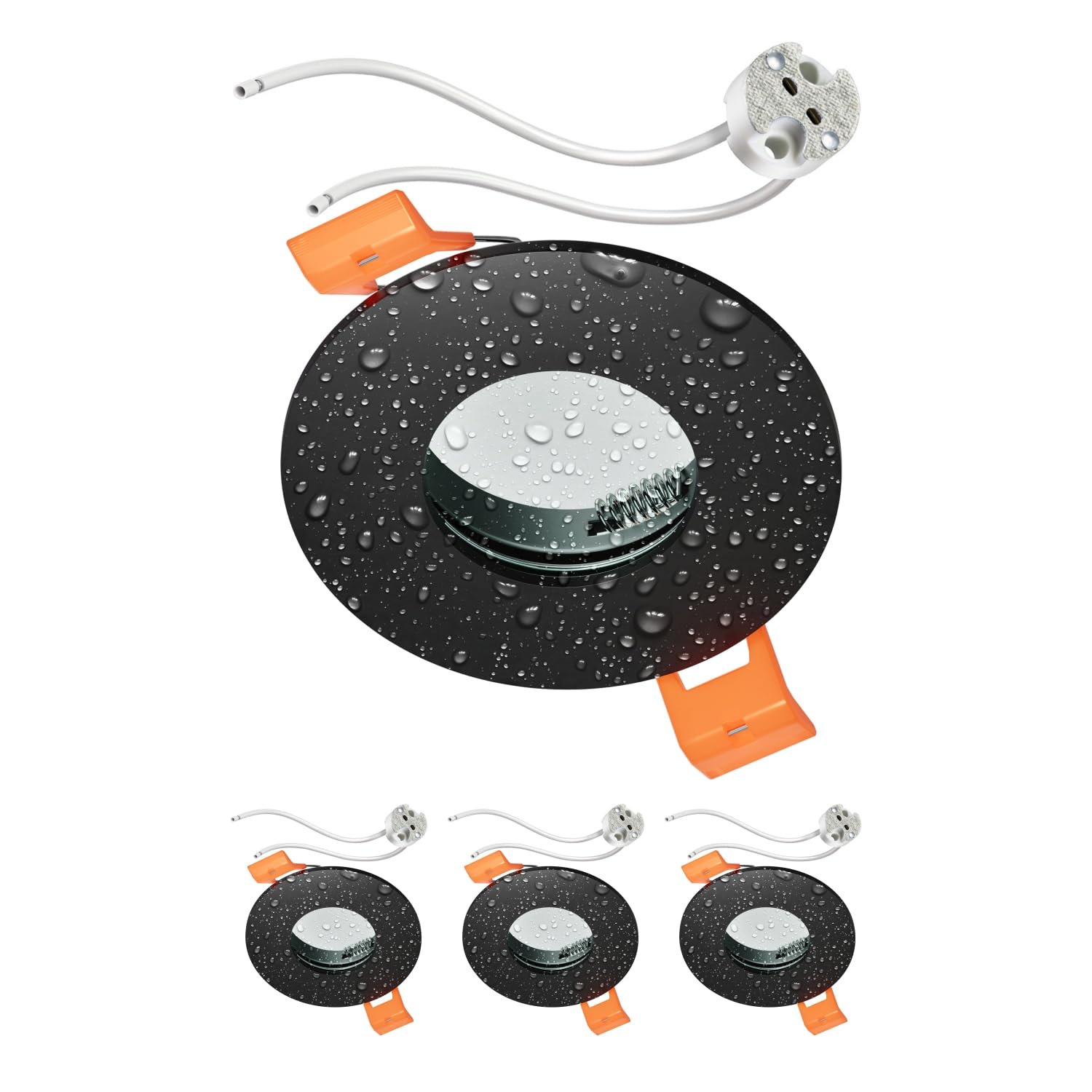 ledscom.de 4 Pieces Bathroom Ceiling recessed Frame ERID, Damp-Proof, Bathroom, IP44, Round, Black matt, incl. GU5.3 Socket