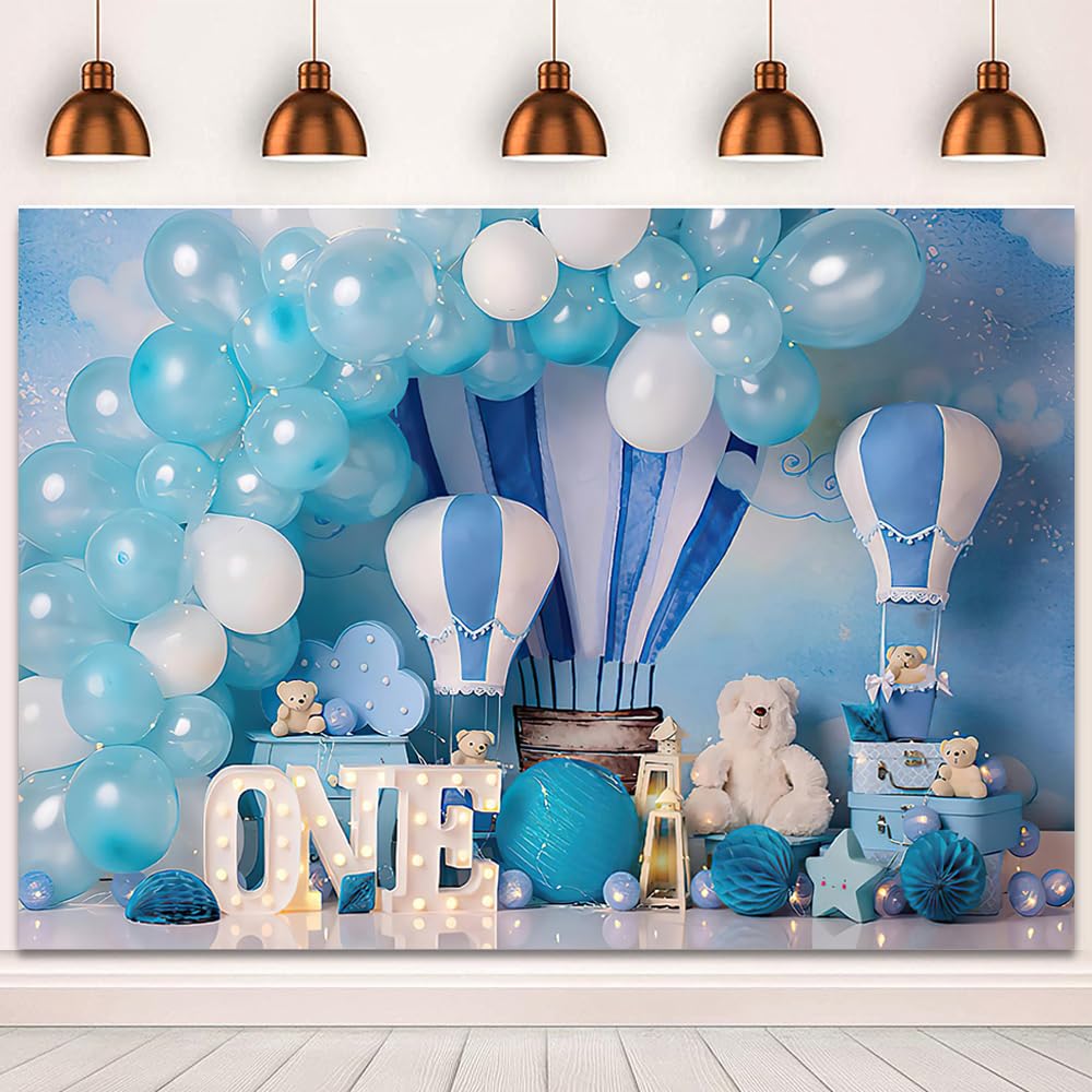 7x5ft Boy 1st Birthday Backdrop Blue Balloon Little Bear Photography ...