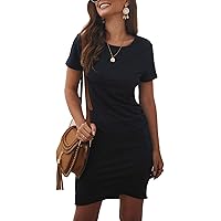 BTFBM Women's 2020 Casual Crew Neck Short Sleeve Ruched Stretchy Bodycon T Shirt Short Mini Dress