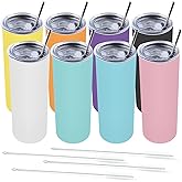 Amtidy 8 Pack 20 oz Insulated Slim Tumbler with Lid and Straw, Powder Coated Double Wall Vacuum Insulated Tumbler for Hot and Cold Drinks