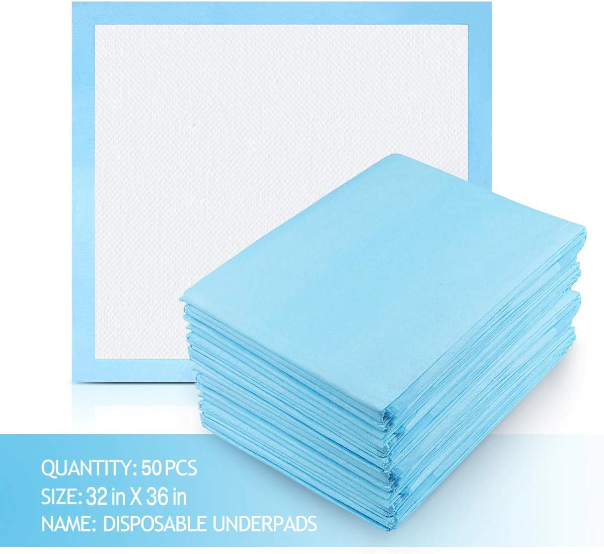 Disposable Bed Pads 32” x 36” Incontinence Pads Heavy Absorbency Underpads Waterproof 5-Layer Protection as Bed Protectors and Pee Pads (36x32 Inch (Pack of 50)): Health & Personal Care