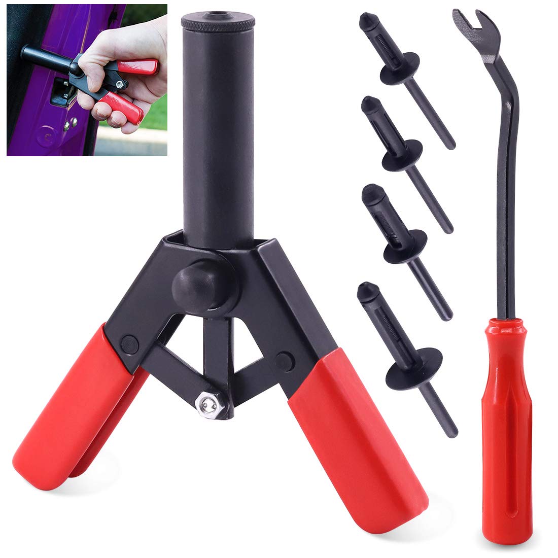 Keadic K384 42Pcs Plastic Riveter Rivet Gun Quick Set, Comes with 40Pcs Assorted Poly Rivets and Free Rivet Puller Remover, Perfect for Automotive Applications