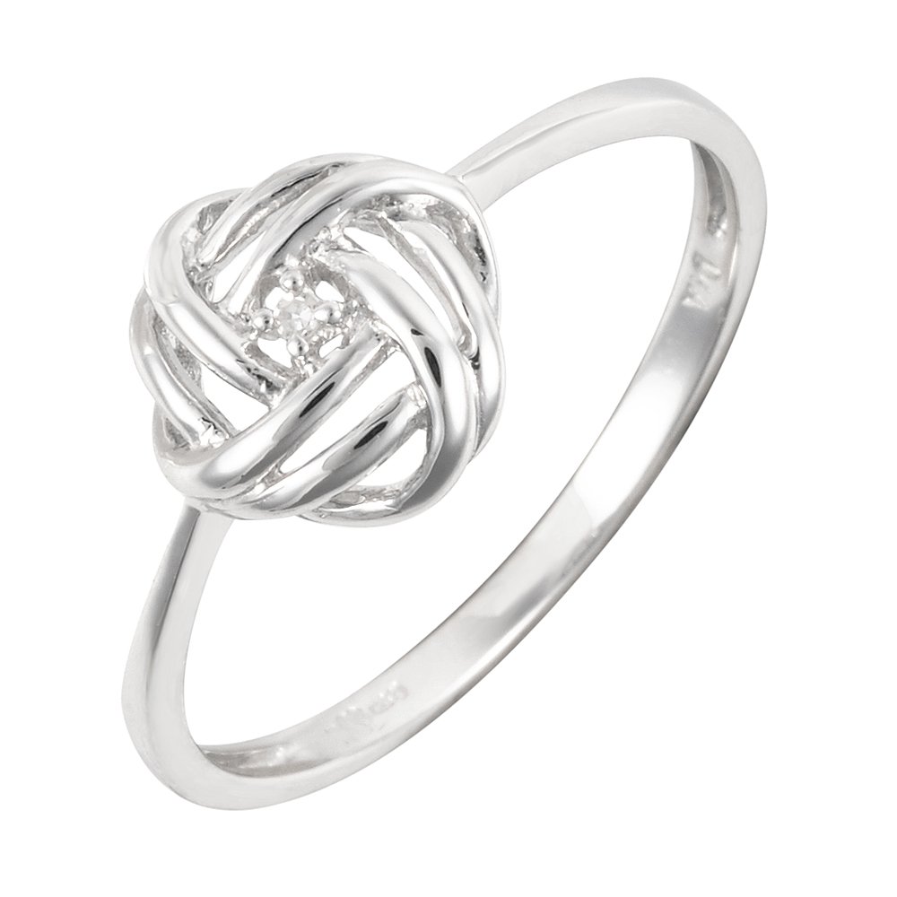 Ivy Gems 9ct White Gold Clear Small Diamond Knot Promise Ring - Size Q