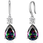 Teardrop Dangle Drop Earrings -925 Sterling Silver Birthstone Earring Jewelry Birthday Gifts for Women,Girlfriend,Wife,Mom - Graduation, Friendship,Birthday, Anniversary