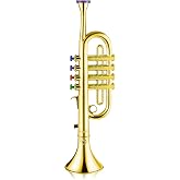 Lewtemi Gold Trumpet Musical Instruments Toy for Kid Fake Plastic | Musical Toy for Girls Preschool Learning, Fake Wind Horn Colorful Keys, Beginner Saxophone Trombone Bugle Teaching Gift