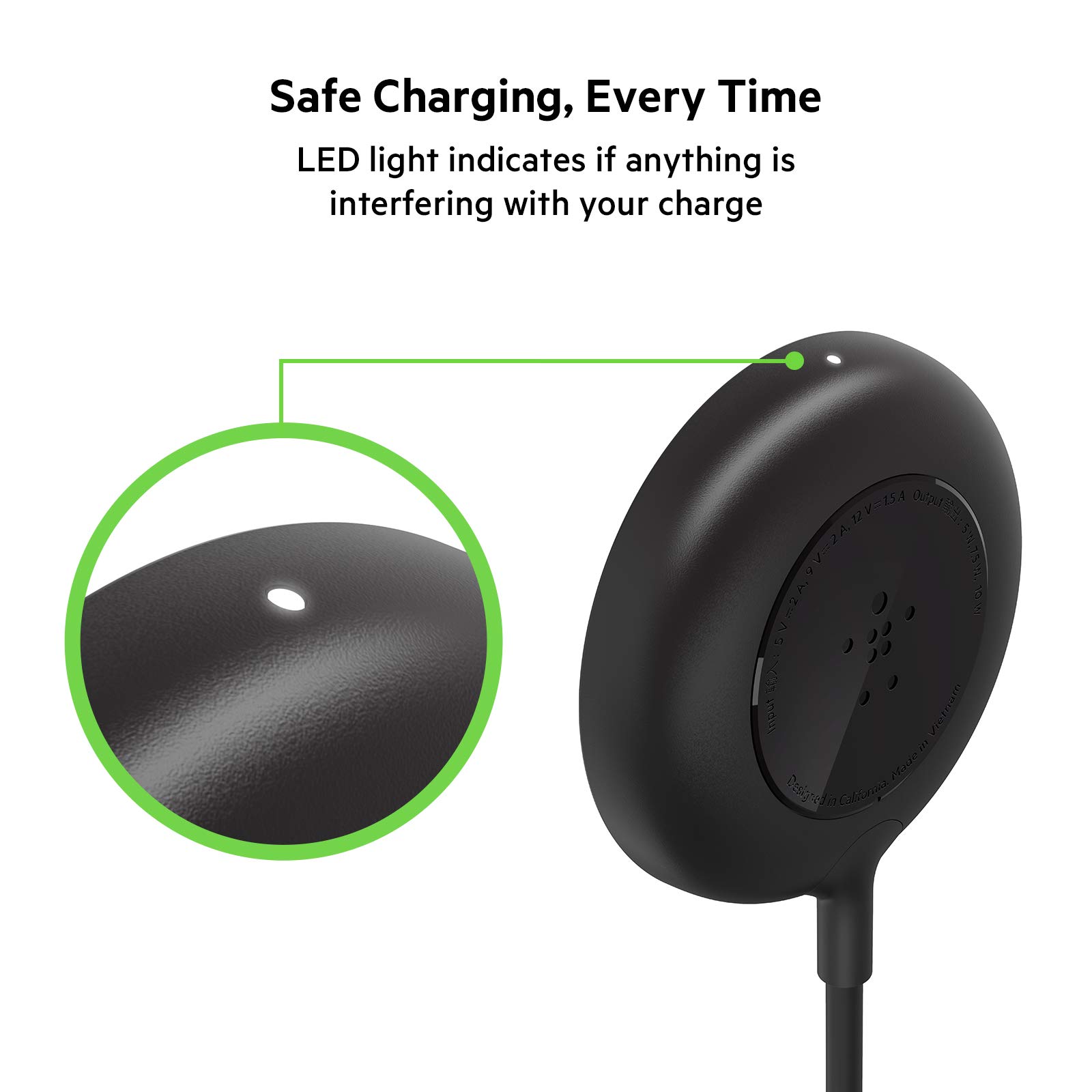 Belkin 7.5W Magnetic Portable Wireless Charger Pad - 6.6ft/2M Long Cable - MagSafe Compatible Charger - iPhone Charger Compatible w/ iPhone 15, iPhone 14, iPhone 13 - Power Supply Included - Black