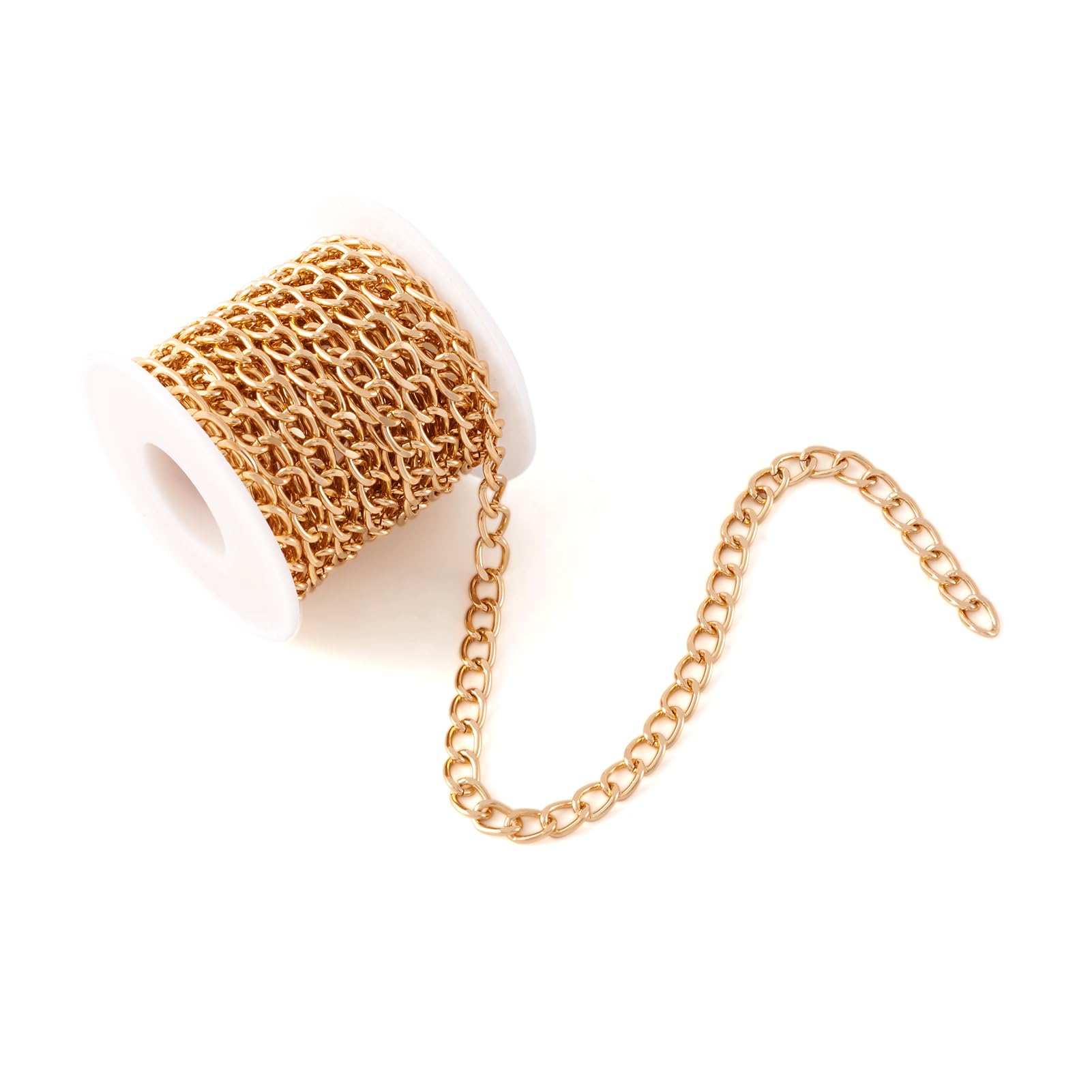 Craftdady 16.4 Feet Aluminum Curb Chain Link Gold Twisted Cable Cross Chain Unwelded 10x6.5mm with Spool for Bracelet Necklace Tassel Earring Jewelry Making