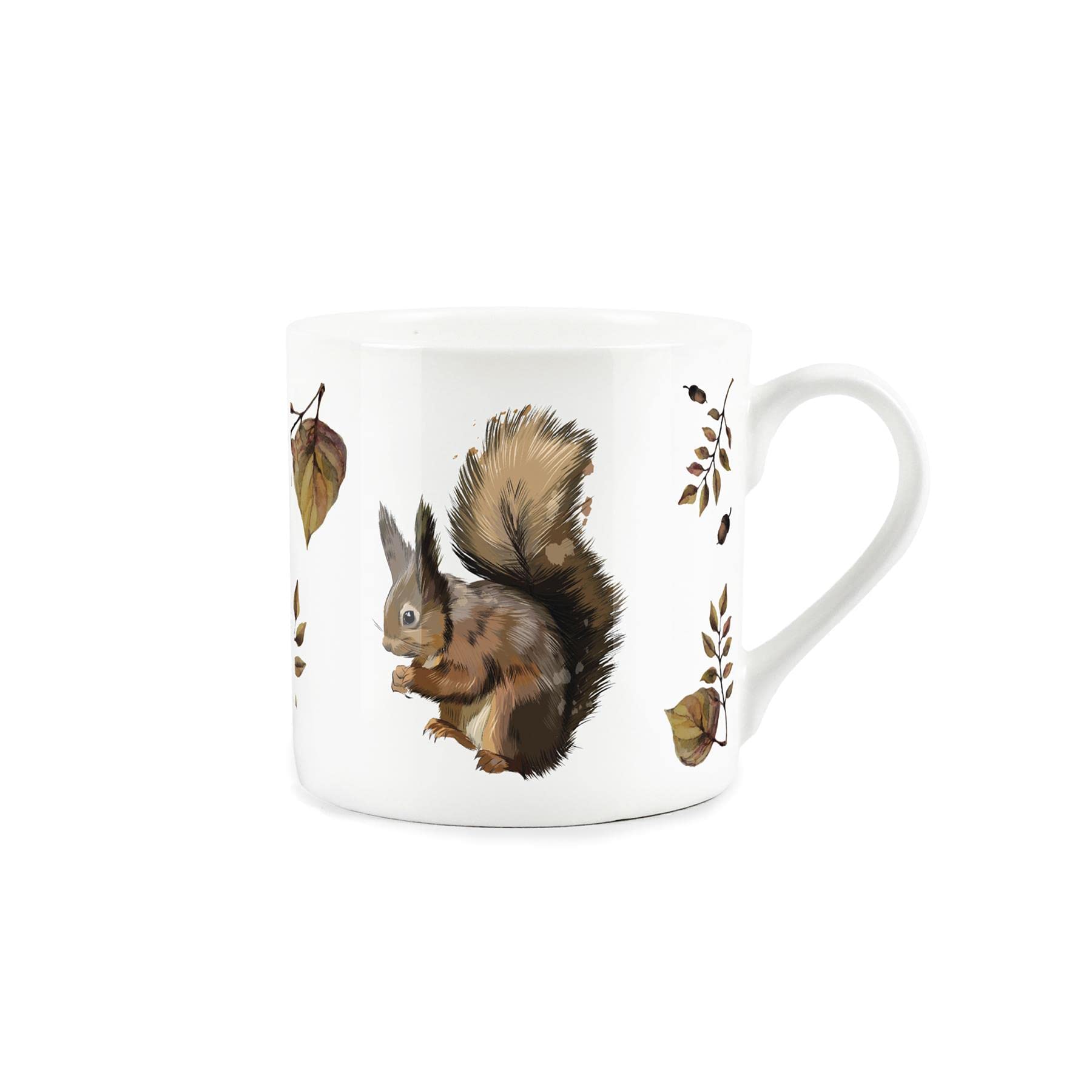 Purely Home Red Squirrel and Autumn Foliage - Fine Bone China White Mug Coffee/Tea Present Gift
