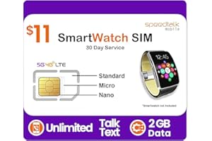 SpeedTalk Mobile Smart Watch SIM Card Kit – 5G 4G LTE Wearables | Unlimited Talk and Text 2GB Data | 3-in-1 Triple-Cut SIM | Prepaid Plan | smartwatch & Wearable Wireless Service