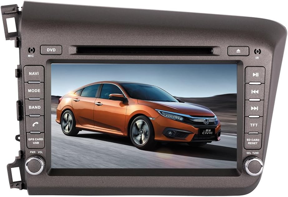 8 Inch Touchscreen Monitor Car GPS Navigation System for HONDA CIVIC 2012 Car Stereo DVD Player w/ Radio+Steering Wheel Control+Bluetooth+AUX In+Free Backup Rear View Camera+Free US Map by Indiny