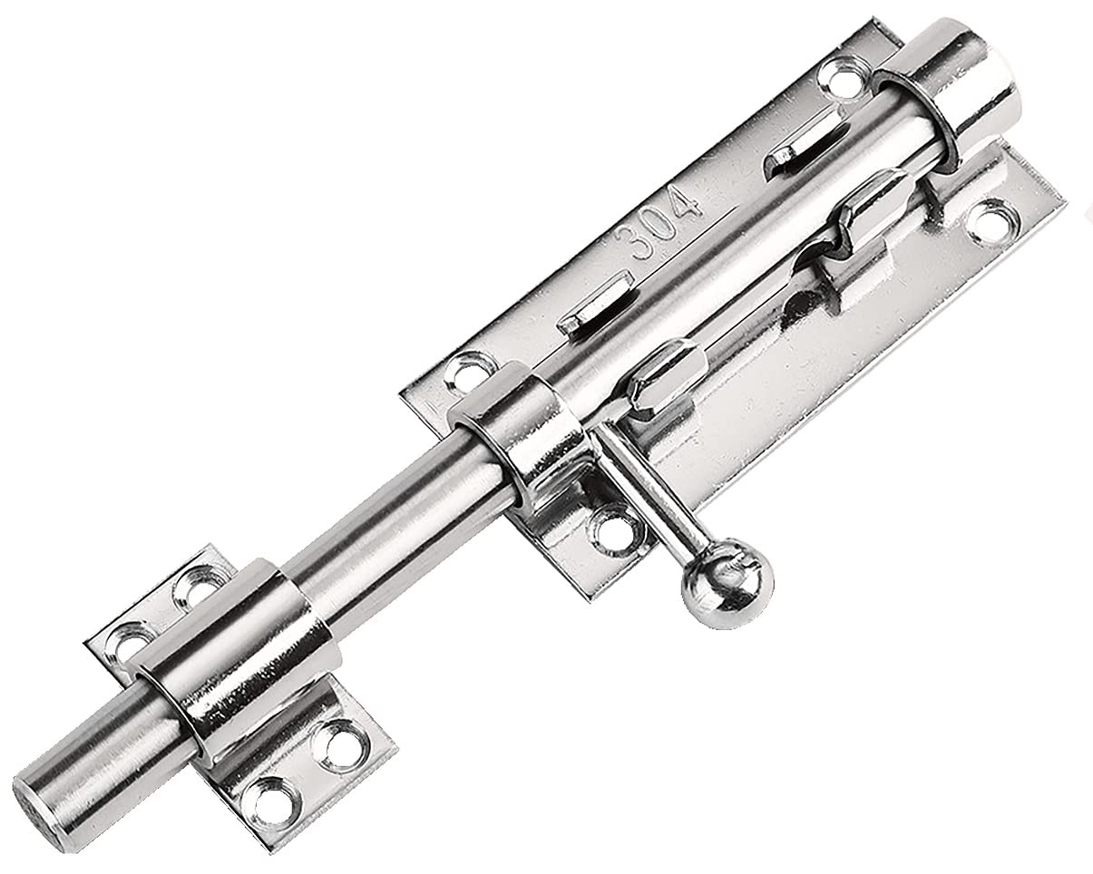 Litensh Heavy Duty Slide Gate Latch Bolt Safety Door Lock with Padlock Hole, 304 Stainless Steel Barrel Gate Bolt Latch, 14mm Dia. 200 mm 8 inch