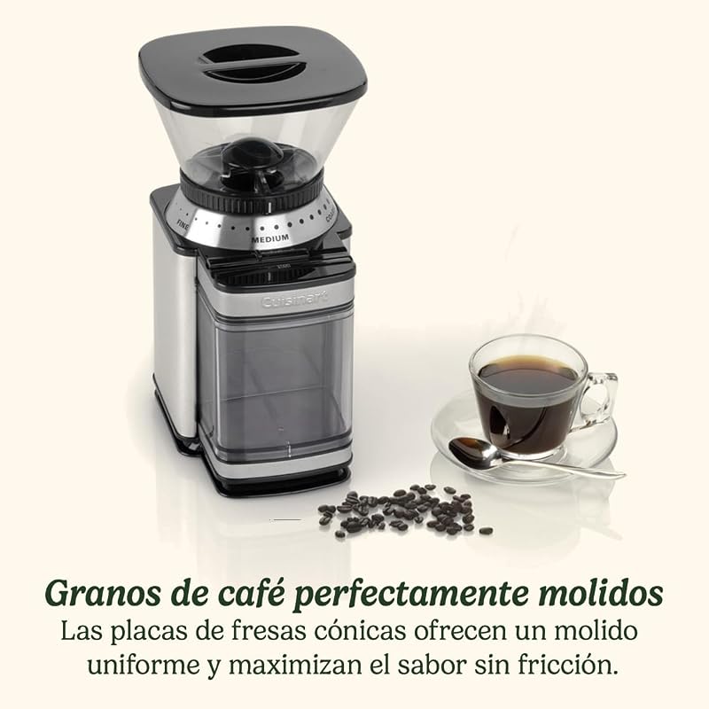Molinillo de café, uso doméstico, 4-18 tazas, 8 posiciones de molido, Diferentes intensidades de infusión - espresso, cold brew, latte, cappuccino, Fresa Acero Inoxidable