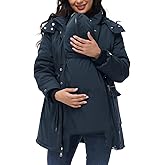 Maacie Maternity 3 in 1 Winter Coat Thicken Quilted Lined Warm Hooded Outwear Puffer Down Jacket Parka with Pockets
