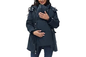 Maacie Maternity 3 in 1 Winter Coat Thicken Quilted Lined Warm Hooded Outwear Puffer Down Jacket Parka with Pockets
