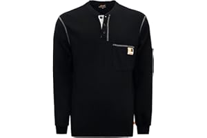 KONRECO FR Shirts for Men Long Sleeve Henley 7oz 100% Cotton FRC Clothing Welding Shirt