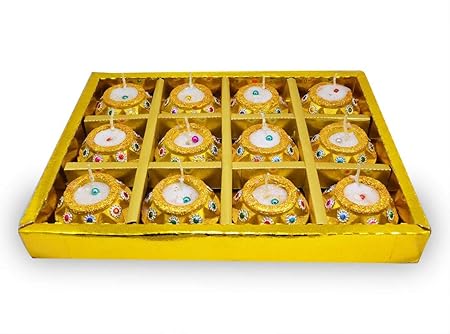 Starculture Golden Handmade Diyas Waxed Clay Matka Diya Set of 12 for Hindu Religious Puja Diwali Festive Gift Home Decor