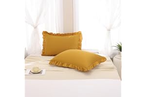 Merryword Mustard Yellow Pillowcases QueenPillowcases Set of 2 Ruffle Pillow Shams Cute Pillow Covers Solid Ruffled Fringe Design Yellow Shabby Chic Pillowcases 2 Pack