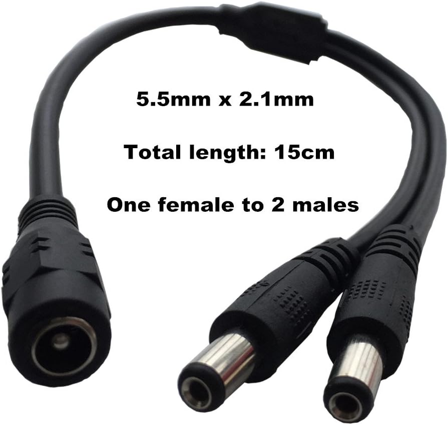 DZYDZR 3 Pack DC Jack 5.5 x 2.1mm Splitter Cable 12V Plug 1 Female to 2 Male 2 Way Splitter Cable Y Type Copper Wire Black 1ft - Image 4