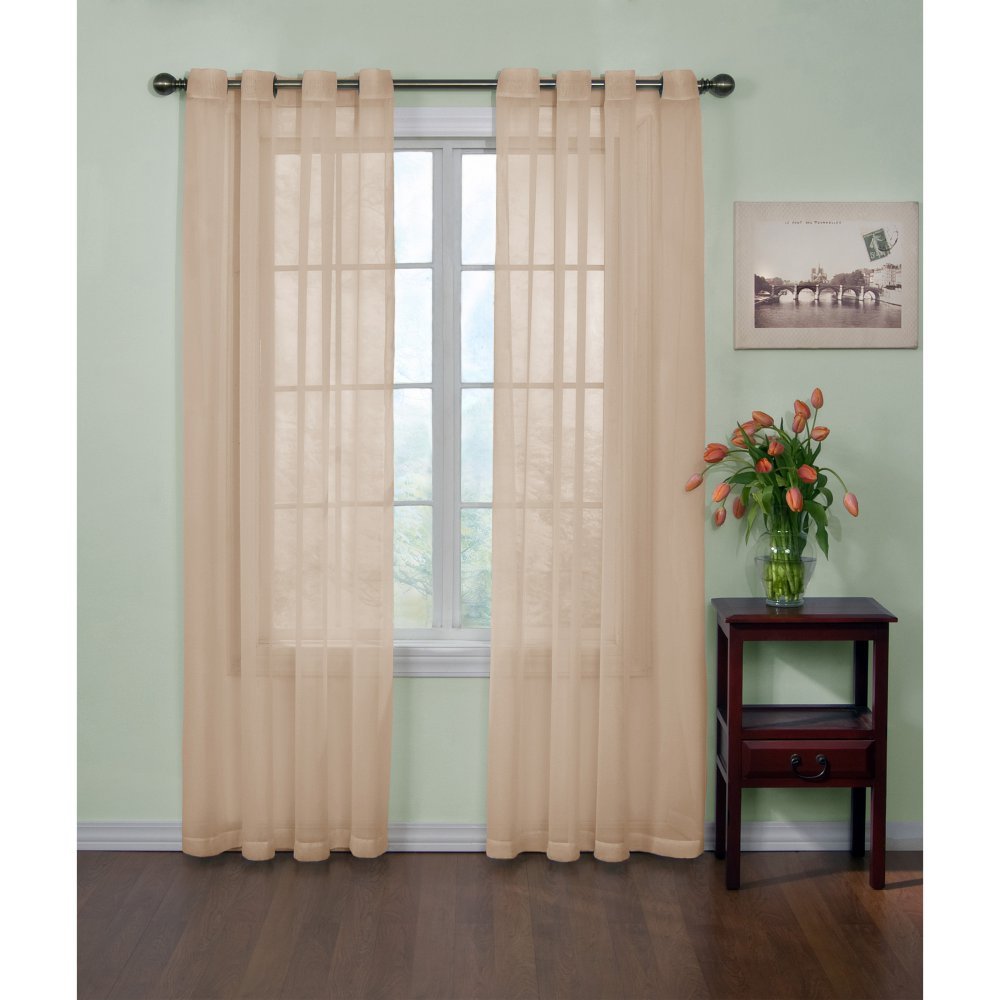 CurtainFresh Odor Neutralizing Sheer Voile Grommet Window Curtain for Bedroom or Living Room (1 Panel), 59 in x 108 in, Latte