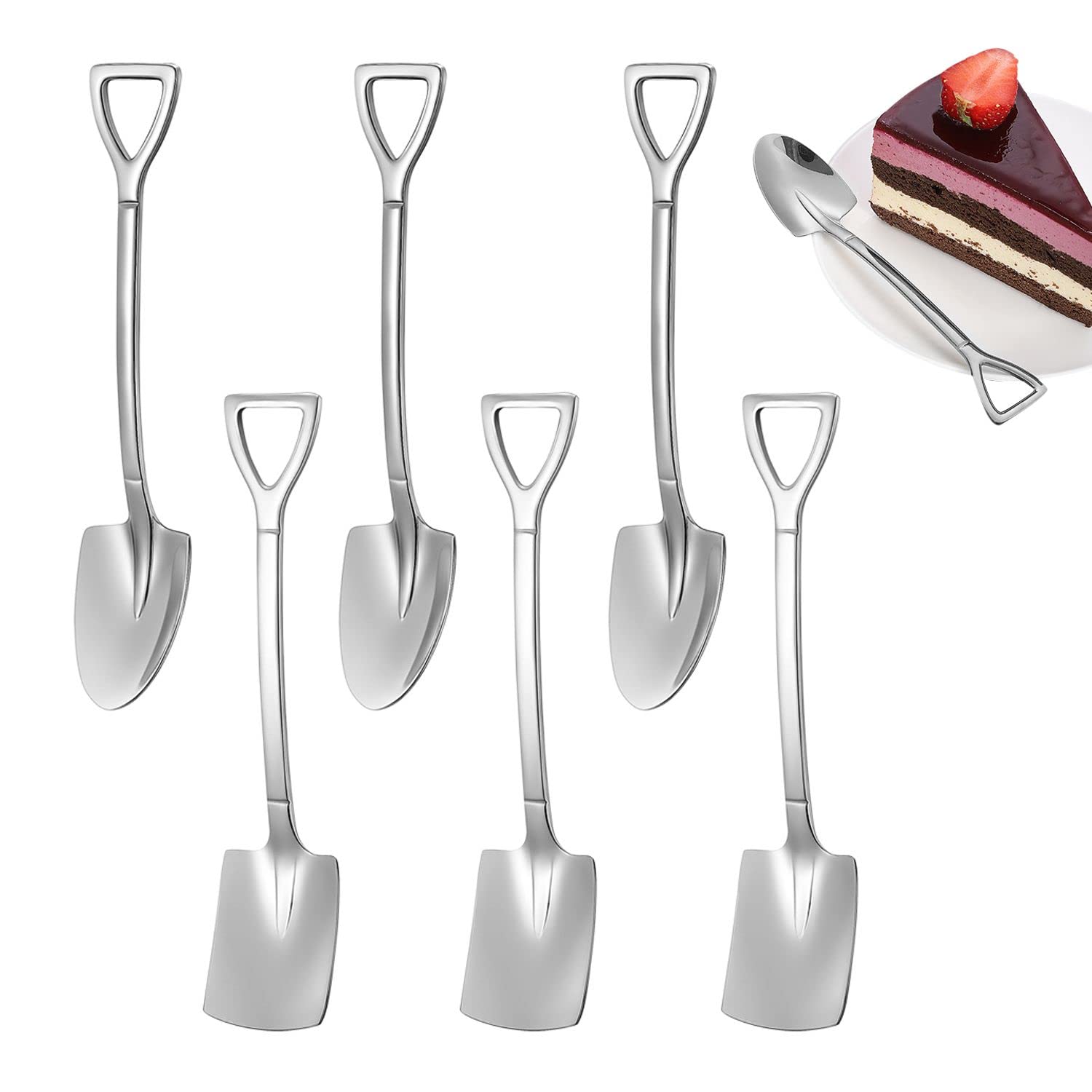 ZWZNBL 6 Pcs Stainless Steel Shovel Spoon Coffee Stirring Shovel Shaped Dessert Spoon Sugar Stirring Spoon for Kitchen Tea Parties,ZWZNBL1