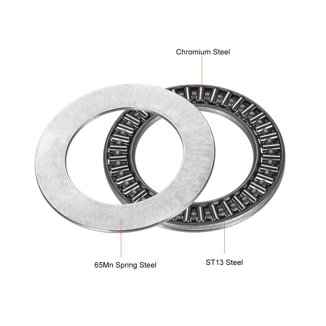 sourcing map AXK3047 Needle Roller Thrust Bearings with 2 Washers, 30mm Inner Diameter 47mm OD 2mm Width Chrome Steel - Image 3