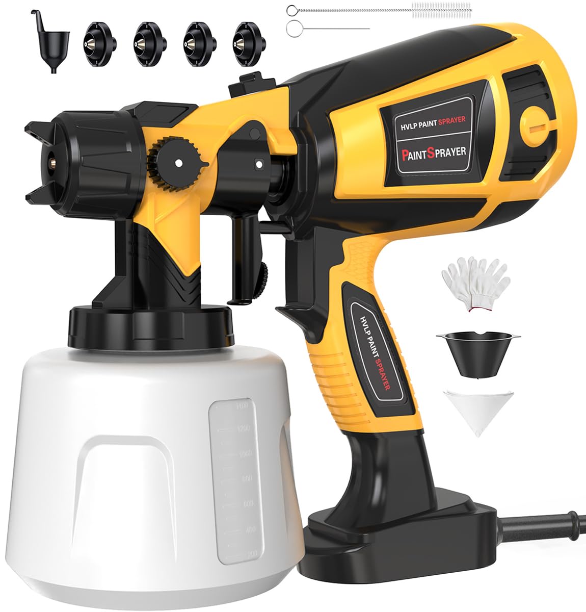 Photo 1 of Paint Sprayer 1000W High Power Electric Spray Paint Gun with Adjustable Spray Width Knob,1400ML Container,4 Nozzles & 3 Patterns,Easy to Clean for Furniture Cabinets House Painting Black Yellow