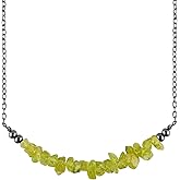 Peridot Crystal Chip Bar Necklace for Women, Black Plated Dainty Gemstone Necklace, 16+2 Inch Adjustable Chain, Natural Peridot Jewelry Gift
