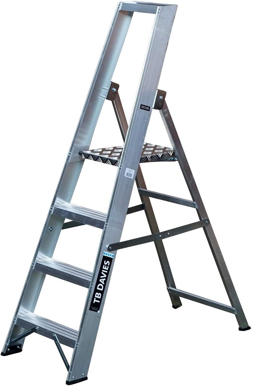 TB Davies 1202-024 Heavy-Duty Platform Step Ladder, 4 Tread, Platform Height 0.8m, Aluminium, 150kg Work Load, EN131 Professional