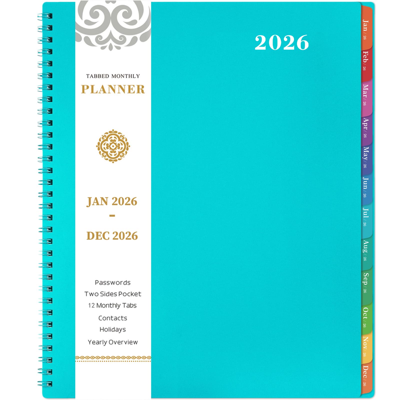 Photo 1 of 2026 Monthly Planner - 2026 Planner/Calendar, JAN - DEC 2026, 9" x 11", 12 Month Planners with Tabs, Pocket, Label, Contacts and Passwords, Twin-Wire Binding, Blue