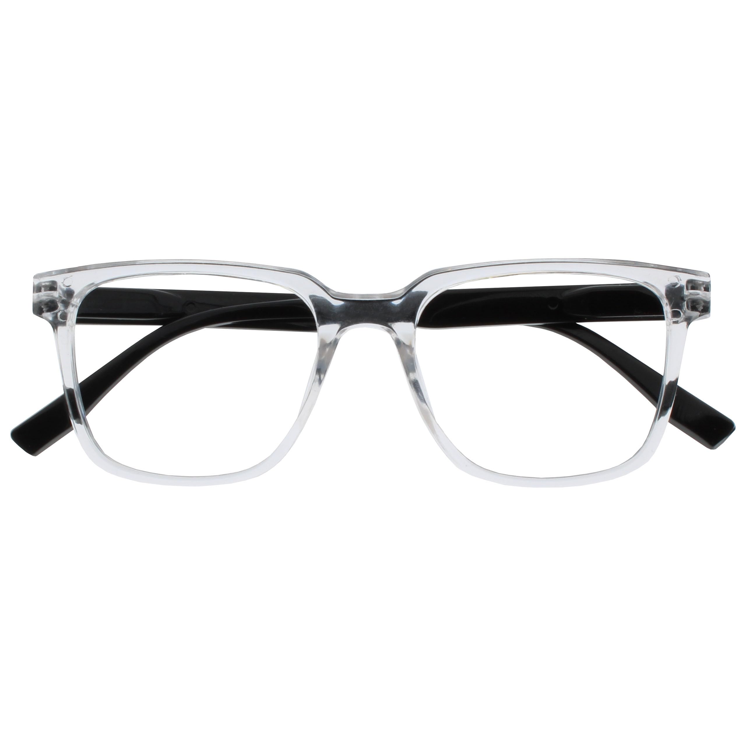 OPULIZE LEO Reading Glasses - Large Rectangular Frame - Clear - Black Arms - Mens Womens - Spring Hinges - R55-C - +3.00