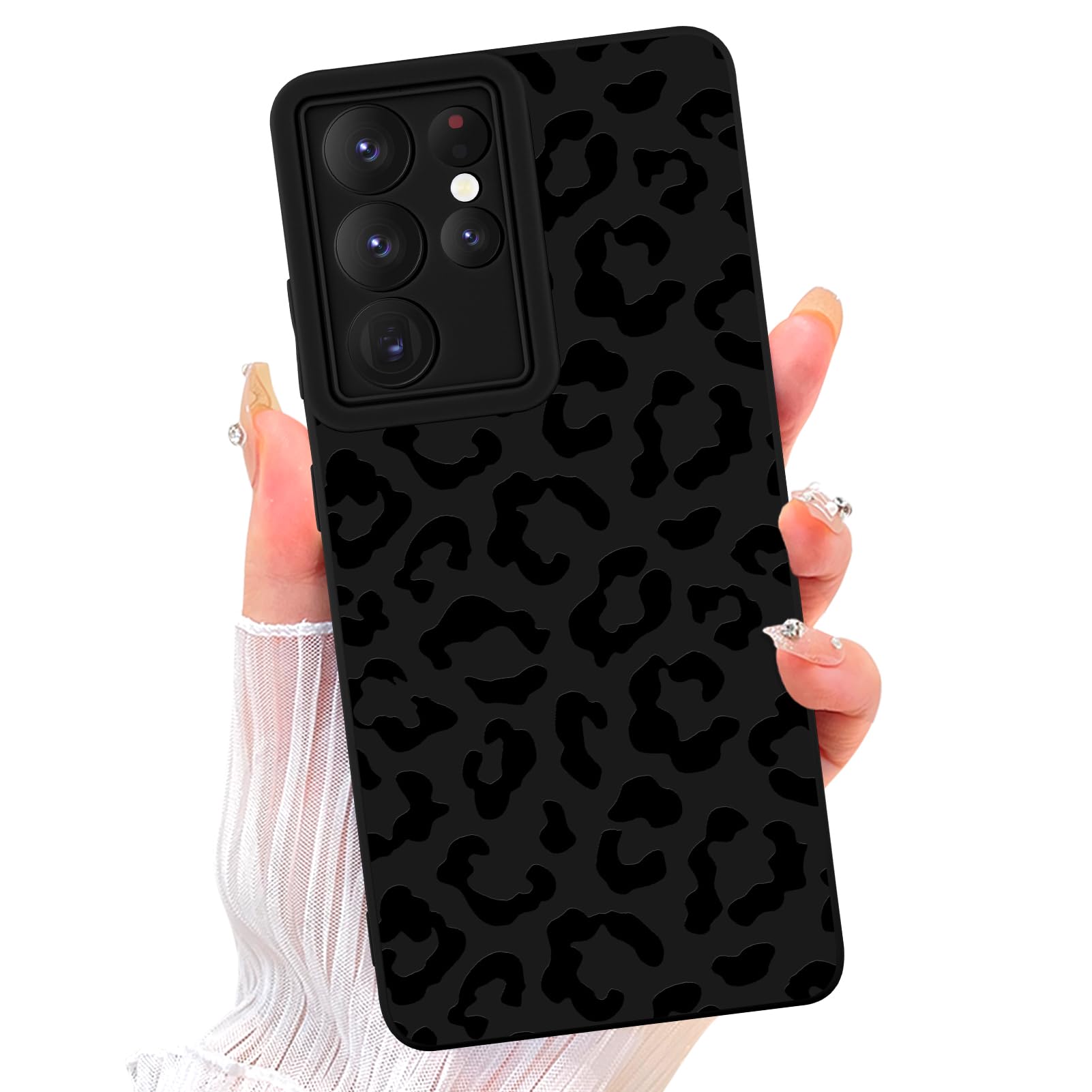 ZIYE Galaxy S21 Ultra Case Black Leopard Pattern Phone Case with Camera Protection,Soft TPU Silicone Rubber Protective Cover Cheetah Design Cases Compatible with Samsung Galaxy S21 Ultra