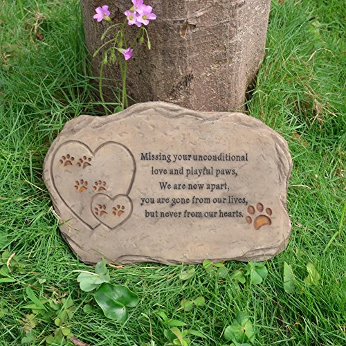 Petcabe Dog Paw Print Memorials & Tombstones, Polyresin Laser Engraved
